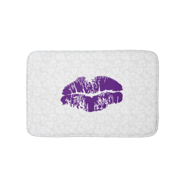White Damask & Purple Lips Bath Mat (Front)
