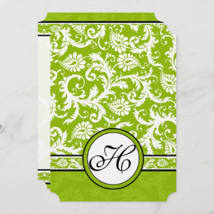 White Damask Swirls Apple Green Wedding Invitation