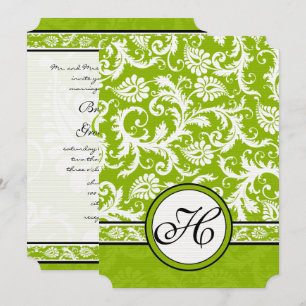 White Damask Swirls Apple Green Wedding Invitation
