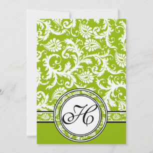 White Damask Swirls Apple Green Wedding Invitation
