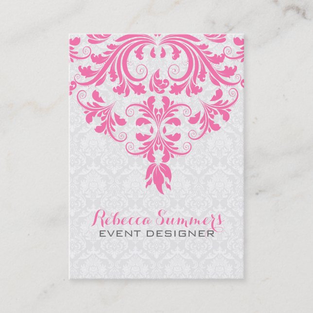 White Damasks And Pink Floral Lace Business Card (Front)