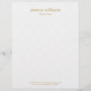 White Damasks Background Gold Typography Custom Letterhead