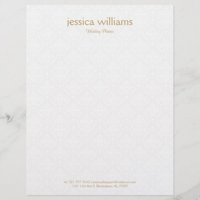 White Damasks Background Gold Typography Custom Letterhead (Front)