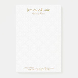 White Damasks Background Gold Typography Post-it Notes