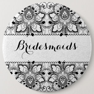 White Damasks & Black Lace Bridesmaids Button