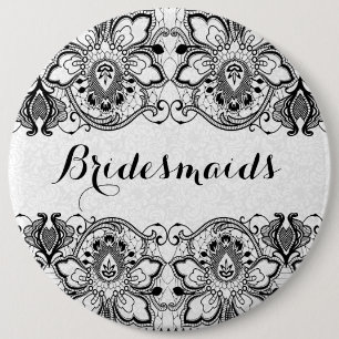 White Damasks & Black Lace Bridesmaids Button 2