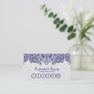 White Damasks & Blue Floral Lace Loyalty Card