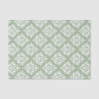 White Damasks Pattern Custom Sage Green Background
