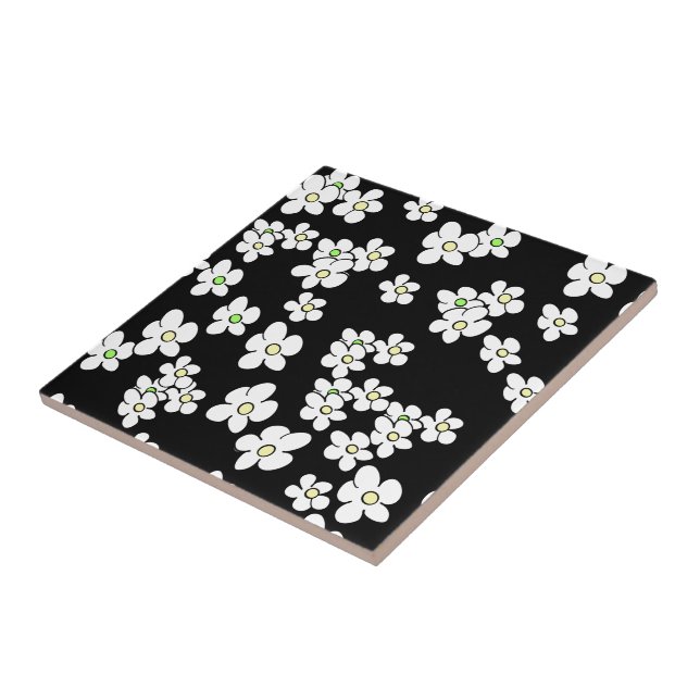 White Dancing Daisy Pattern Ceramic Tile (Side)