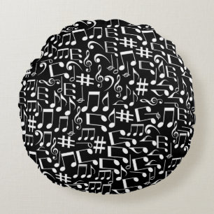White Dancing Musical Notes Musicians Music Lovers Round Cushion