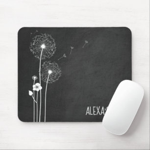 White Dandelion Bouquet on Blackboard Mouse Mat