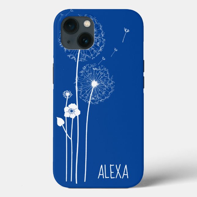 White Dandelion Bouquet on Blue Case-Mate iPhone Case (Back)