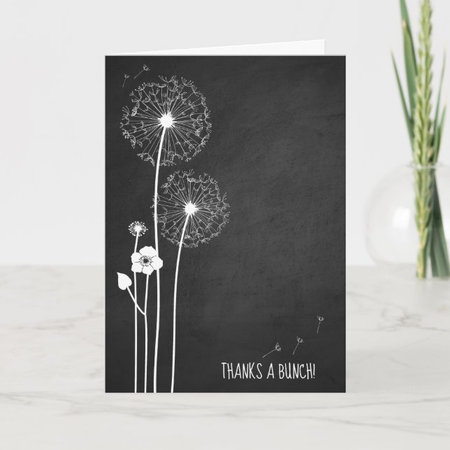 White dandelion bouquet on chalkboard thank you card (Front)