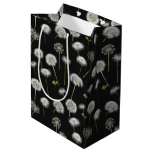 White Dandelion Fluff On Black Medium Gift Bag