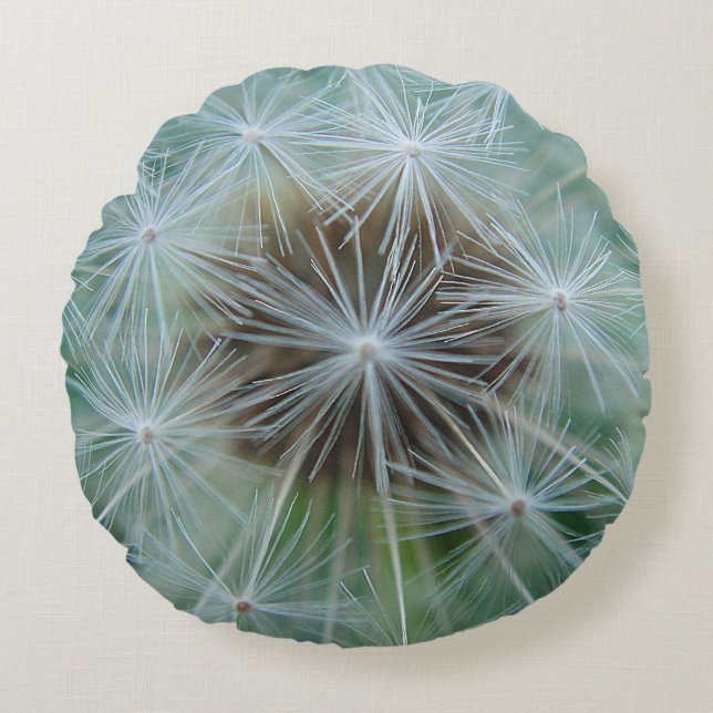 White Dandelion Pattern Round Cushion (Front)