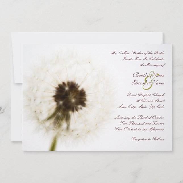White Dandelion Wedding Invitation (Front)