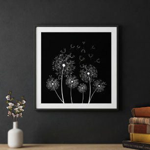 White Dandelions Line Art Poster