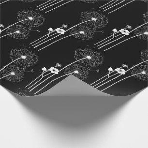White Dandelions on Black Wrapping Paper