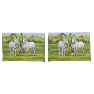 White Dapple Grey Quarter Horses In Summer Pillowcase