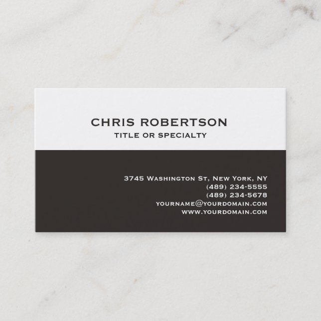 White Dark Beige Modern Simple Plain Business Card (Front)
