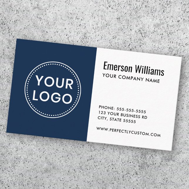 White dark blue custom logo modern minimalist business card (White dark blue custom logo modern minimalist business card)