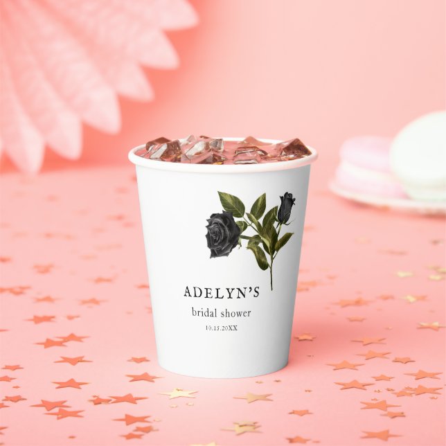 White Dark Gothic Floral Bridal Shower Paper Cups (Insitu)