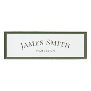 White & Dark Green Border: Minimalist Professional Name Tag