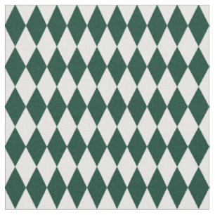 White & Dark Green Harlequin Diamonds Fabric
