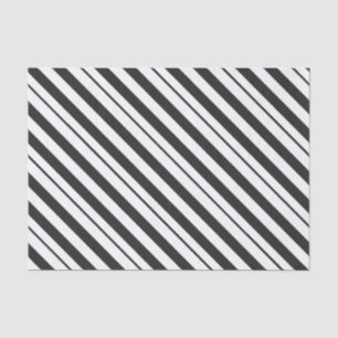 White & Dark Grey Candy Cane Diagonal Stripes Tissue Paper