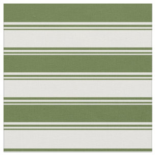 White & Dark Olive Green Coloured Stripes Fabric