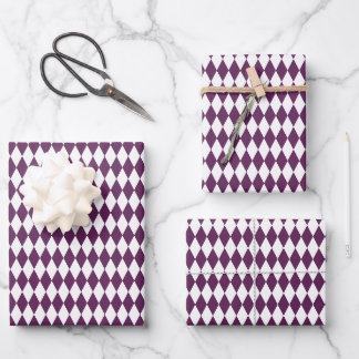White & Dark Purple Harlequin Diamonds Wrapping Paper Sheet