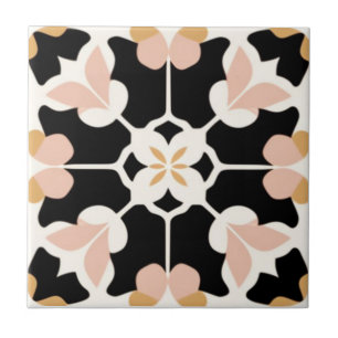 White, dark-purple, white, pink and yellow floral tile
