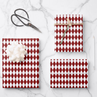 White & Dark Red Harlequin Diamonds Wrapping Paper Sheet
