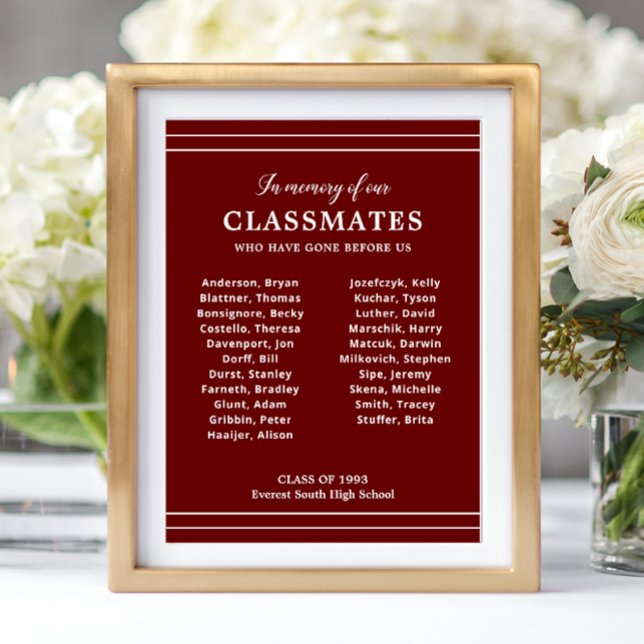 White Dark Red In Memory Of Class Reunion Memorial Poster (Creator Uploaded)
