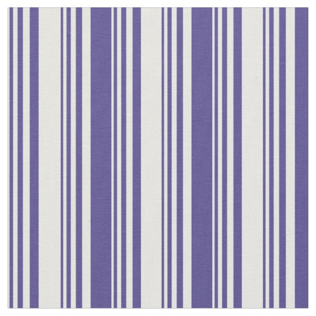 White & Dark Slate Blue Coloured Stripes Fabric (Close Up)
