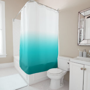 White Dark Turquoise and Teal Colorblock Ombre Shower Curtain