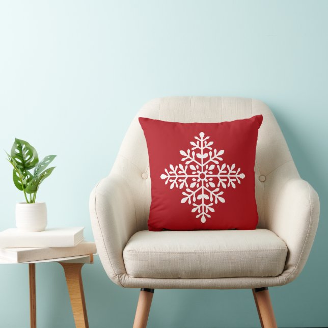 White Decorative Snowflake Silhouette On Red Cushion (Chair)