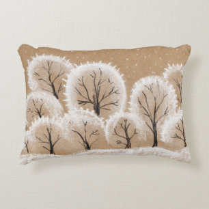 White decorative trees, winter branches. decorative cushion