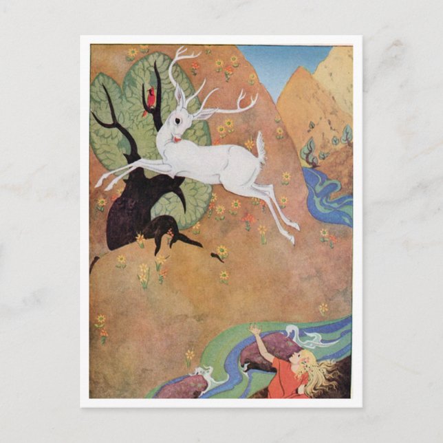 White Deer and Girl by Dorothy Lathrop Postcard (Front)