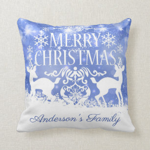 White Deer And Snowflakes Cushion