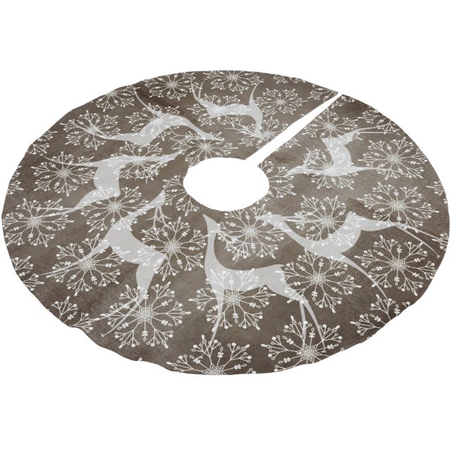 White Deer and Snowflakes Holiday Tree Skirt (Angled)