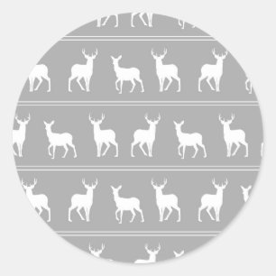 White Deer and Stag pattern on Grey Classic Round Sticker