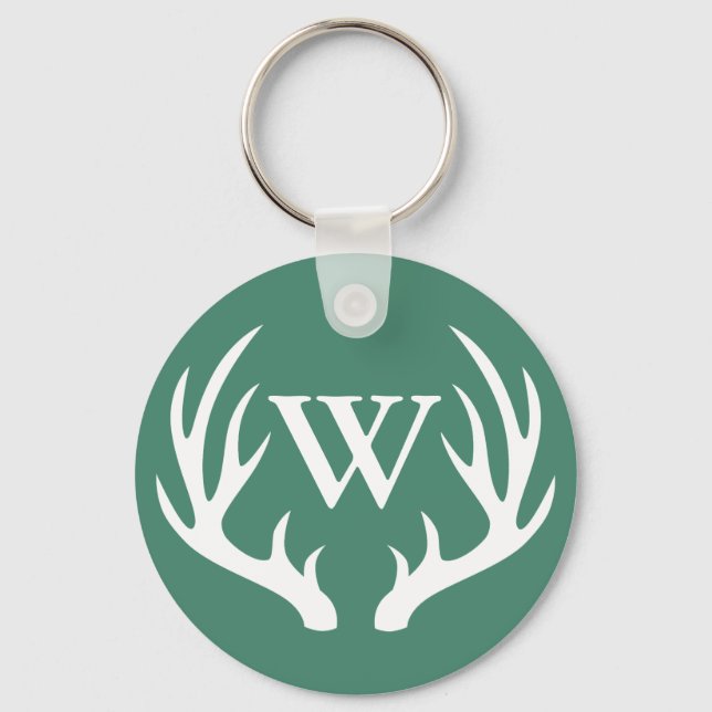 White Deer Antlers & Initial Letter Key Ring (Front)