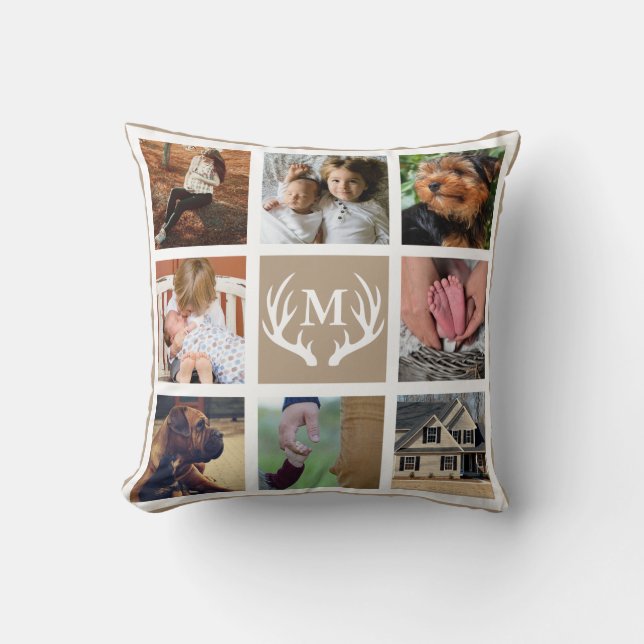 White Deer Antlers Rustic Family Square Photos Cushion (Front)