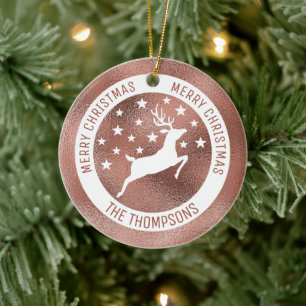 White Deer - Faux Rose Gold Foil (Not Real Foil) Ceramic Tree Decoration