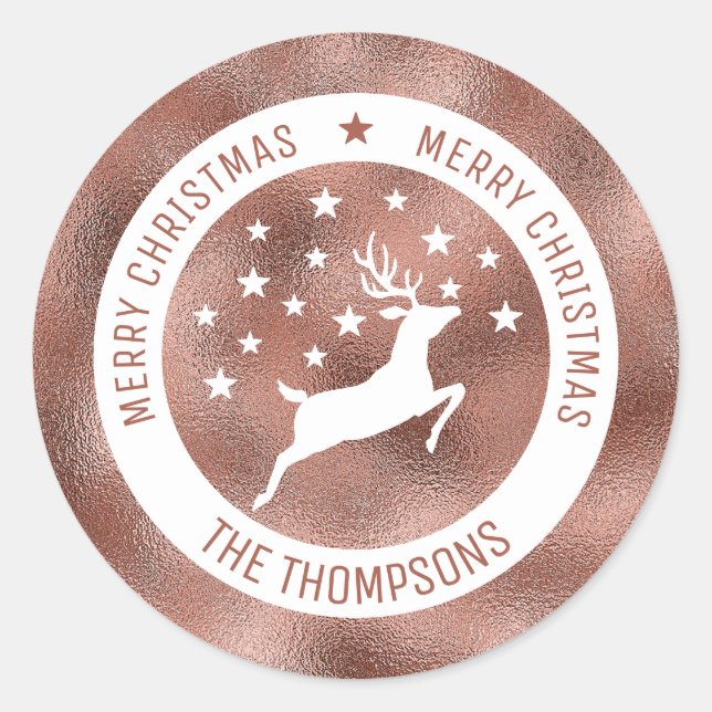 White Deer - Faux Rose Gold Foil (Not Real Foil) Classic Round Sticker (Front)