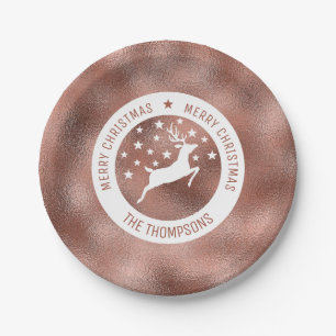 White Deer - Faux Rose Gold Foil (Not Real Foil) Paper Plate