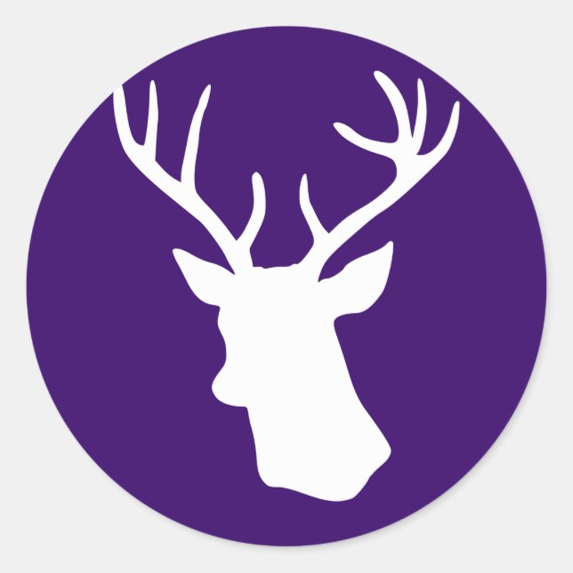 White Deer Head Silhouette - Dark Purple Classic Round Sticker (Front)