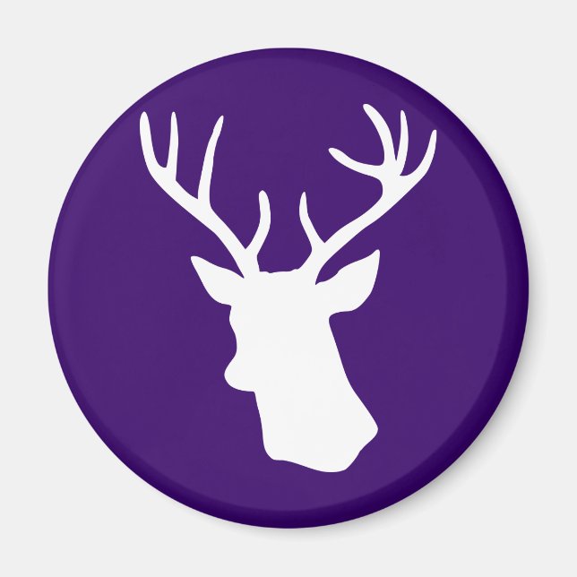 White Deer Head Silhouette - Dark Purple Magnet (Front)