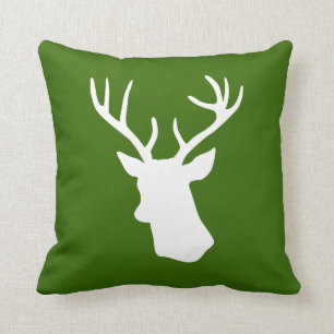 White Deer Head Silhouette - Green Cushion